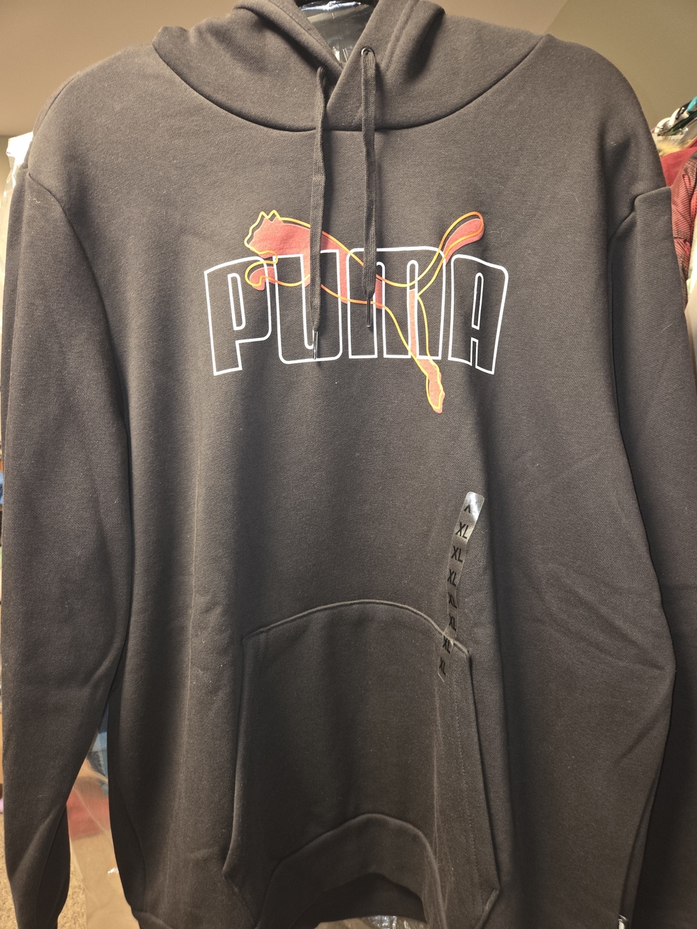 Puma Black Hoodie with Red-Orange Puma Graphic